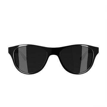 Modern style black fashion sunglasses with light glare reflect on the lens with transparent background 3d render illustration