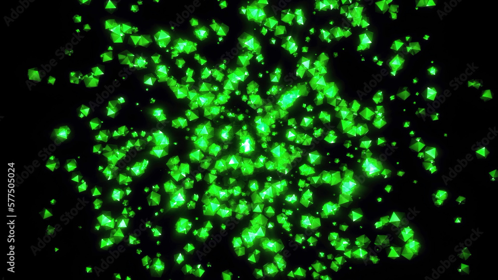 Poster explosive flow of luminous particles in space. motion. stream of luminous particles gathers at point