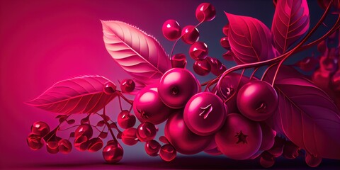 Macro shot of fresh red cherries and cranberries. - obrazy, fototapety, plakaty