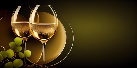 a glass of champagne with gold background of a blurry image of lights and bokeh. grapes,  Generative AI - obrazy, fototapety, plakaty