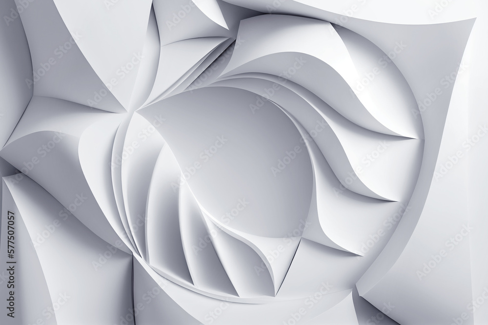 Poster white geometric background with soft waves, origami, 3d rendering. generative ai