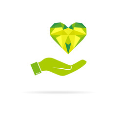 The palm of a hand holding a heart. Love. Vector illustration.