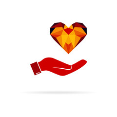 The palm of a hand holding a heart. Love. Vector illustration.