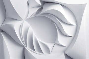White geometric background with soft waves, origami, 3d rendering. Generative ai