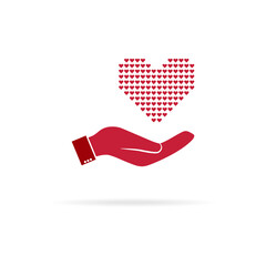 The palm of a hand holding a heart. Love. Vector illustration.