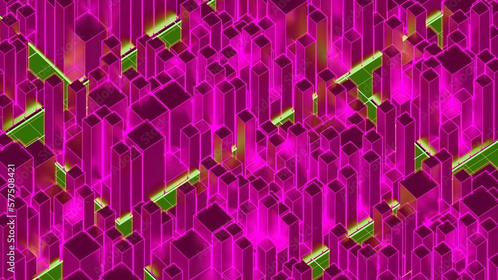 Poster pink background. design.small squares in the animation that move to the right side.