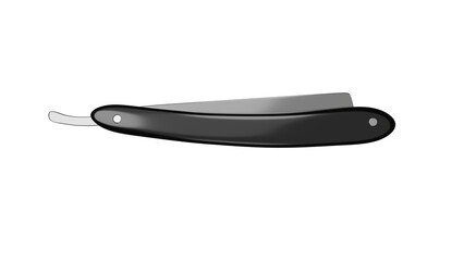 Closed straight steel razor for shaving with black handle isolated on transparent background. Barber concept. 3D render