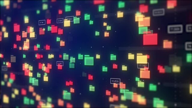 Computer Folder Icon Moving On Screen. Folder Icon Animation. Pc Storage Background, Computer Data High Technology Background Folder Icon Animation Digital Background, Sharing Data Cloud Storage 