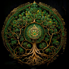 Viking triskel, tree of life, symbol of nature and natural mandala. symbolic image of Celtic, Nordic and Slavic cultures created with Generative AI technology