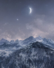 Fototapeta na wymiar Star-studded sky scene with mountains in the background, generative AI