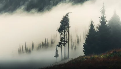 Photo sur Plexiglas Forêt dans le brouillard Natural background - Find Peace and Tranquility in the Moody Silence of a Foggy Spring Forest - ai generated