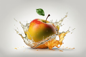 Water splash with apple isolated on white background. Generative AI