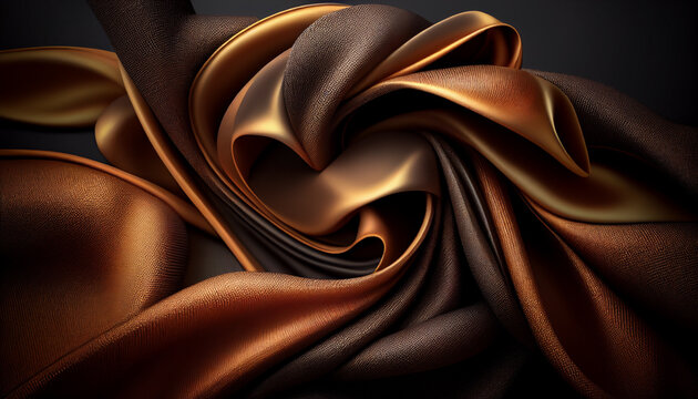 Multicolor brown shade silk satin fabric background, wave cloth. Generative AI