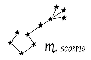 Hand drawn scorpio zodiac sign Esoteric symbol doodle Astrology clipart Element for design