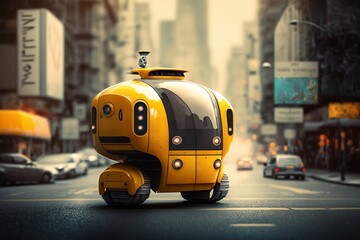 Self driving yellow taxi, future concept, generative AI