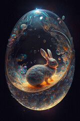 rabbit inside egg water nebula and galaxy and stars, Generative AI