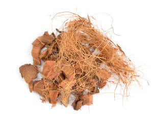 Coconut Coir chips with fiber Isolated on White Background