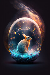 rabbit inside a nebula galaxies of stars and smoke, Generative AI