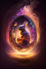 rabbit inside an egg of stars nebula galaxies and smoke, Generative AI