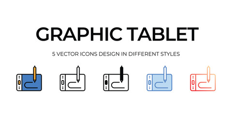 graphic tablet Icon Design in Five style with Editable Stroke. Line, Solid, Flat Line, Duo Tone Color, and Color Gradient Line. Suitable for Web Page, Mobile App, UI, UX and GUI design.