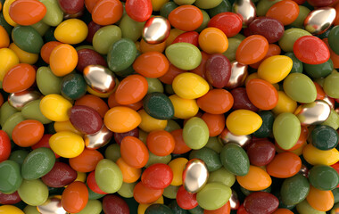 Colorful and gold speckled easter eggs background. 3d render. Happy Easter eggs big hunt or sale banner