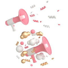 3d rendering loudspeaker, megaphone, cloud bubble. Service for influencer advertising concept. Set on white background