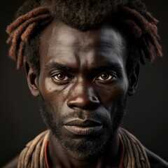 Portrait, adult man from the Pygmy Tribe, Ai Generative.