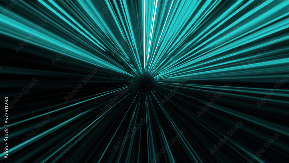 Poster movement in stream of bright neon rays. motion. bright cyber tunnel with high-speed stream of rays. 
