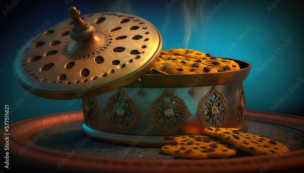 Poster a cookie tin with cookies in it and a cookie in the middle of the tin with a cookie in it and a cook