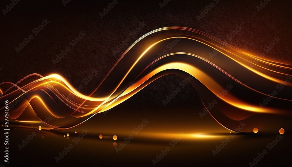 Poster a dark background with a wavy orange design on it's side and a few small circles on the bottom of th