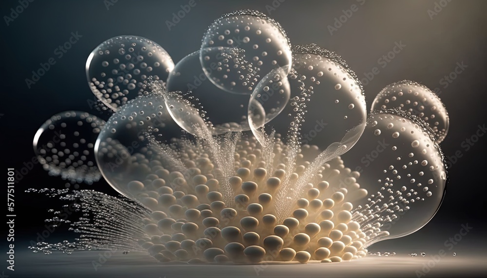 Poster a bunch of bubbles floating on top of each other in the air with bubbles floating around them on a b