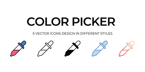 colorpicker Icon Design in Five style with Editable Stroke. Line, Solid, Flat Line, Duo Tone Color, and Color Gradient Line. Suitable for Web Page, Mobile App, UI, UX and GUI design.