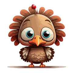 Young sweet turkey. Baby turkey. Sweet adorable creature smiles friendly. Vector graphics, illustration for children.