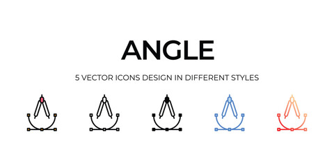 angle Icon Design in Five style with Editable Stroke. Line, Solid, Flat Line, Duo Tone Color, and Color Gradient Line. Suitable for Web Page, Mobile App, UI, UX and GUI design.