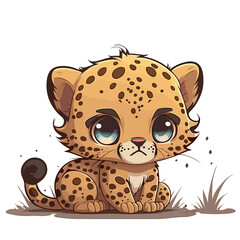 Young cute cheetah. Baby cheetah. Sweet adorable creature smiles friendly. Vector graphics, illustration for children.
