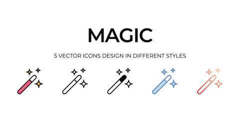 magic Icon Design in Five style with Editable Stroke. Line, Solid, Flat Line, Duo Tone Color, and Color Gradient Line. Suitable for Web Page, Mobile App, UI, UX and GUI design.