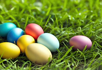 Colorful Easter eggs in the grass