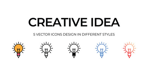 creative idea Icon Design in Five style with Editable Stroke. Line, Solid, Flat Line, Duo Tone Color, and Color Gradient Line. Suitable for Web Page, Mobile App, UI, UX and GUI design.