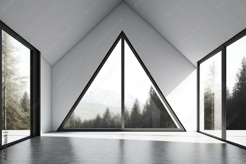 Poster architecture background empty interior with panoramic windows. generative ai