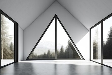 Architecture background empty interior with panoramic windows. Generative AI