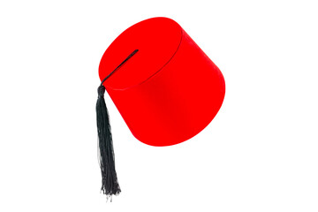 Red hat fez isolated on white background - obrazy, fototapety, plakaty