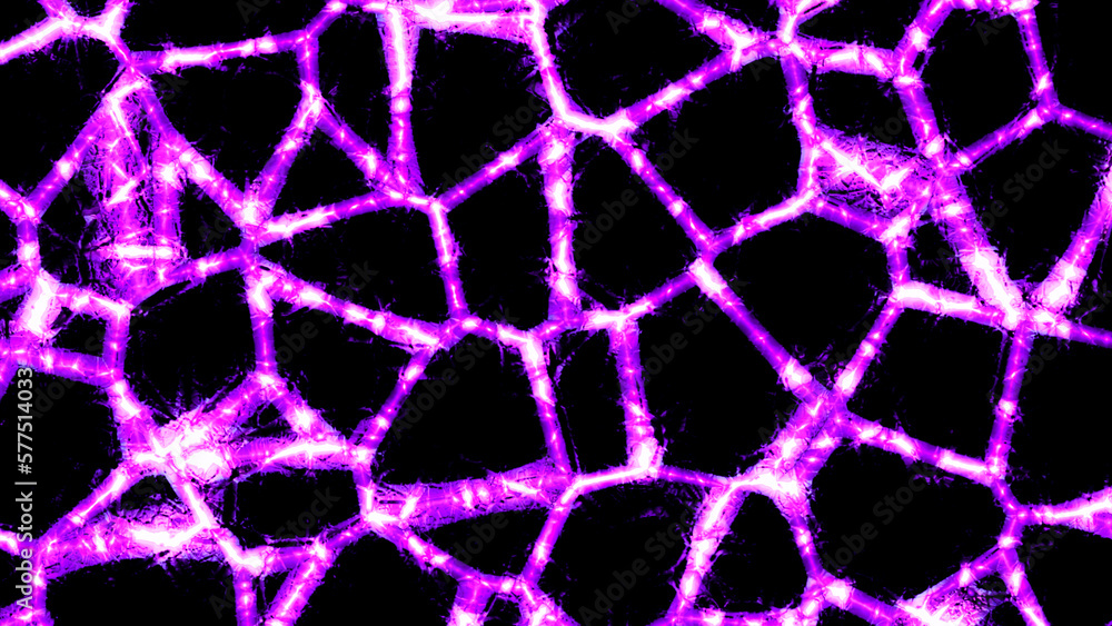 Poster dark background. design. purple and blue parts outlined in sparkling lines in 3d format move apart a