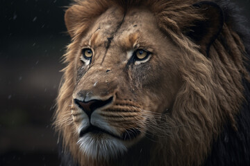 close up of a lion's face, Generative AI