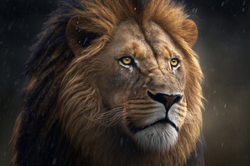 close up of a lion's face, Generative AI