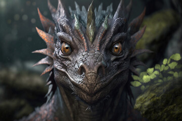 close-up of a dragon's face, Generative AI