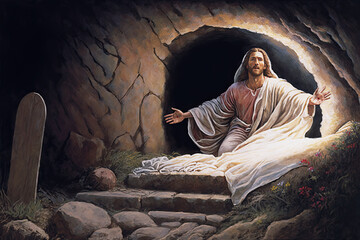 Resurrection of Jesus. Christian Easter background, generative ai - obrazy, fototapety, plakaty