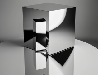close up image of a beautifully polished aluminium surface reflecting its surroundings. Podium, empty showcase for packaging product presentation, AI generation.