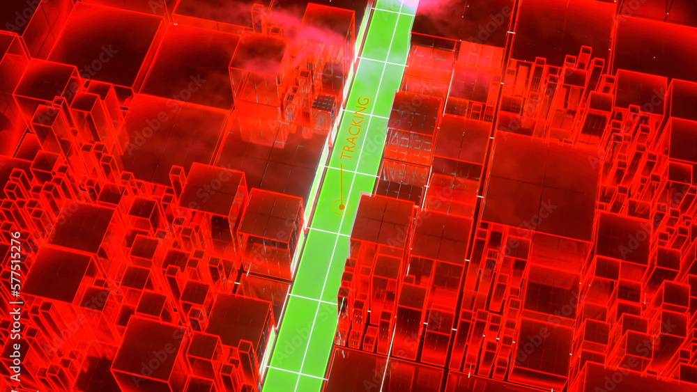 Poster green and red background. design. bright animation consisting of small squares and rectangles of dif