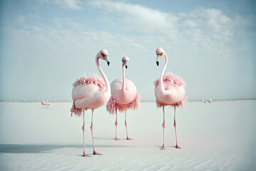 Beautiful pink flamingo in the water. AI generated image.