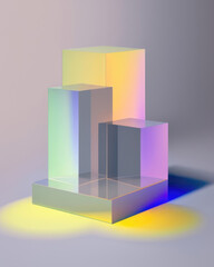 drizzle of iridescent opacity trailing through a dewy morning. Podium, empty showcase for packaging product presentation, AI generation.